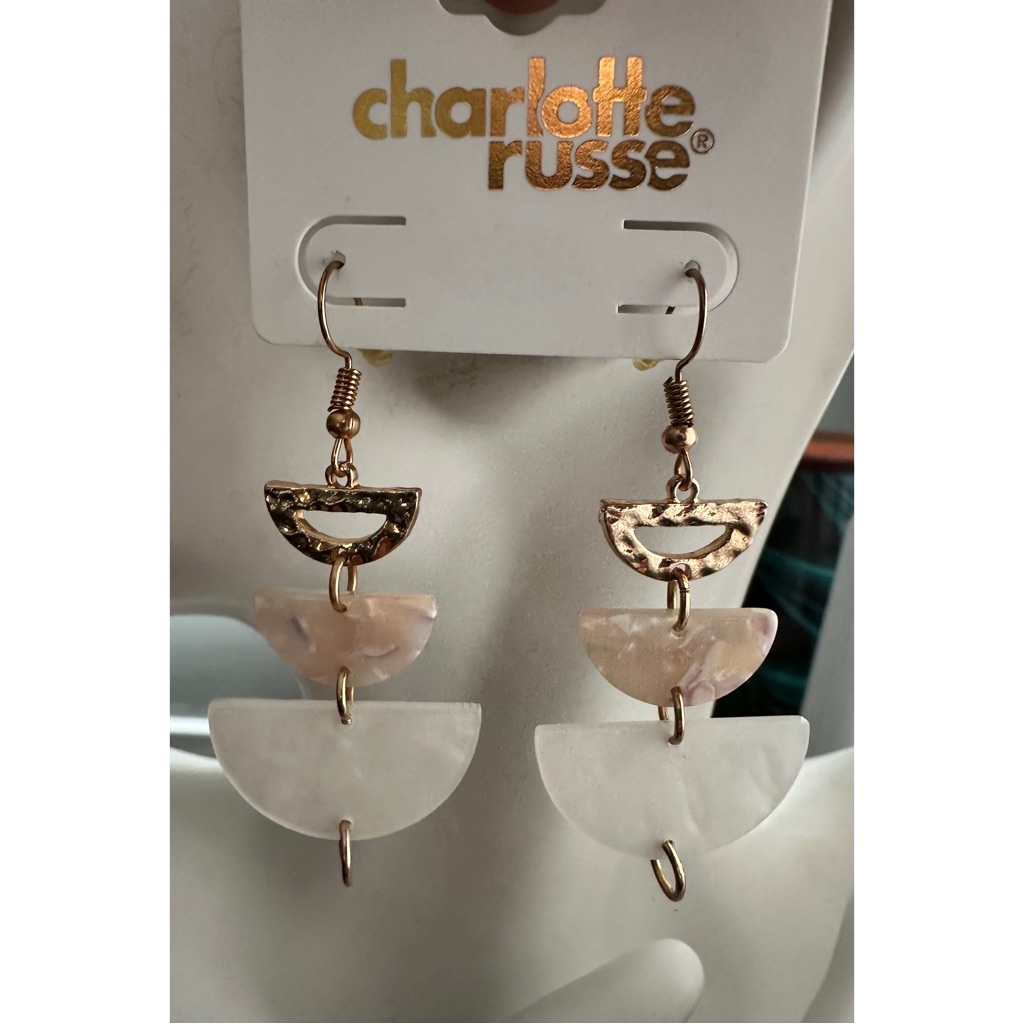 Brand New Gold Pink And White Dangle Earrings 10$